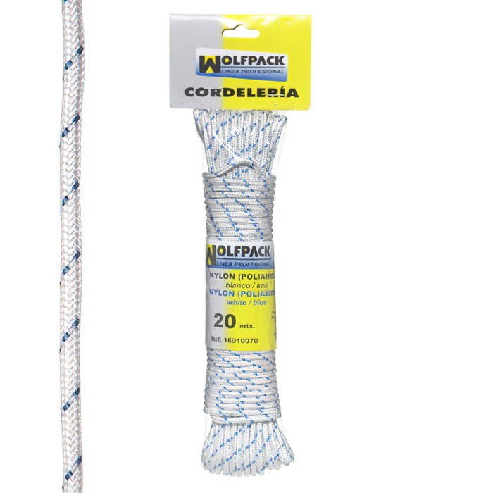 WOLFPACK LINEA PROFESIONAL Corde en nylon haute résistance blanc/bleu (20 m) WOLFPACK LINEA PROFESIONAL Corde en nylon haute résistance blanc/bleu (20 m)