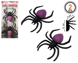 Atosa Pack de 2 araignées décoratives noires avec corps violet brillant 11cm