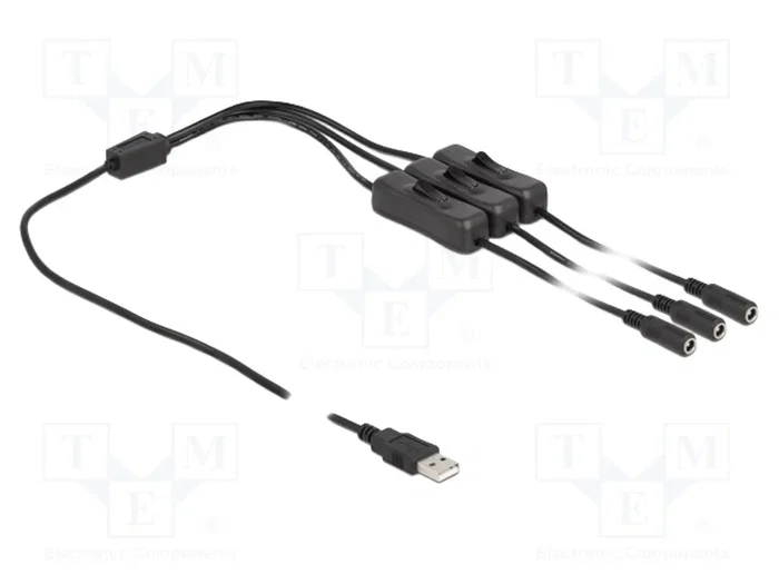 DELOCK Câble d'alimentation DC USB A vers DC 5,5/2,1 socle x3 avec interrupteur, 1m DELOCK Câble d'alimentation DC USB A vers DC 5,5/2,1 socle x3 avec interrupteur, 1m