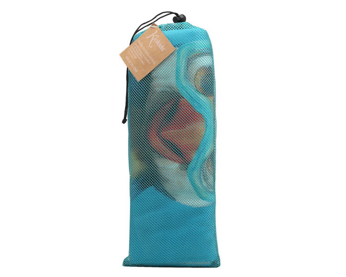 KioKids Toalla Playa Safari Fun - Toaille de Plage et Piscine en Microfibre, 75 x 150 cm, Motif Animaux, Sac Filet et Mousqueton Inclus, Pour Bébé et Enfant, Azul