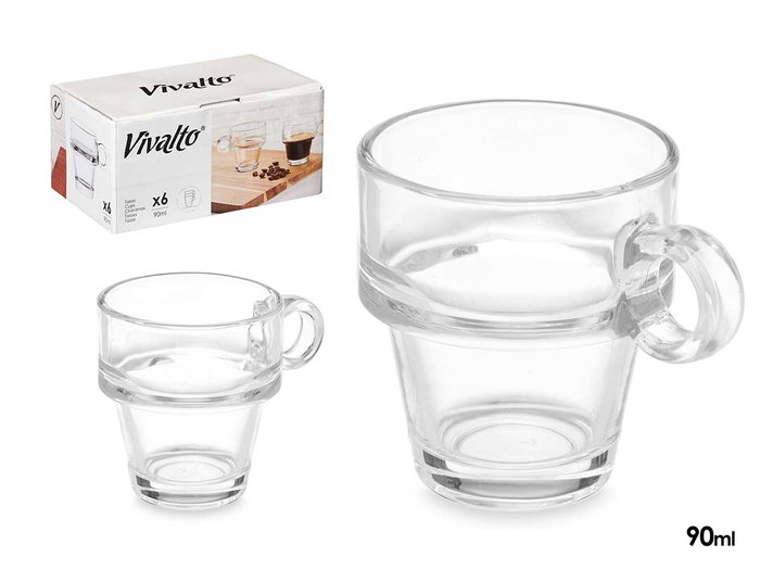 Vivalto Tasse à Café Apilable 90 ml en Verre Transparent 8x6,5x6 cm, Passe au Lave-Vaisselle (Set de 72) Vivalto Tasse à Café Apilable 90 ml en Verre Transparent 8x6,5x6 cm, Passe au Lave-Vaisselle (Set de 72)