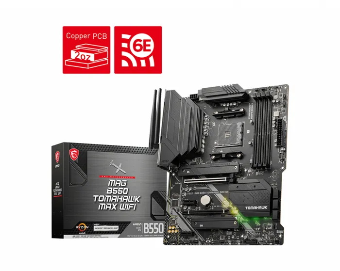 MSI Carte mère Gaming MAG B550 TOMAHAWK MAX WiFi (911-7C91-037) Socket AM4, chipset AMD B550, Wi-Fi intégré MSI Carte mère Gaming MAG B550 TOMAHAWK MAX WiFi (911-7C91-037) Socket AM4, chipset AMD B550, Wi-Fi intégré