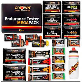 CROWN SPORT NUTRITION Pack Endurance Tester 3.0 - Pack découverte avec 23 produits énergétiques, hydratation et récupération pour sport d'endurance et bidon 750 ml