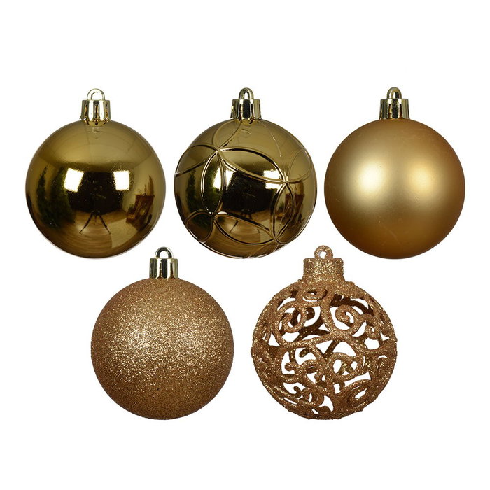 Decoris Lot de 35 boules de Noël dorées Ø6 cm avec textures variées Decoris Lot de 35 boules de Noël dorées Ø6 cm avec textures variées