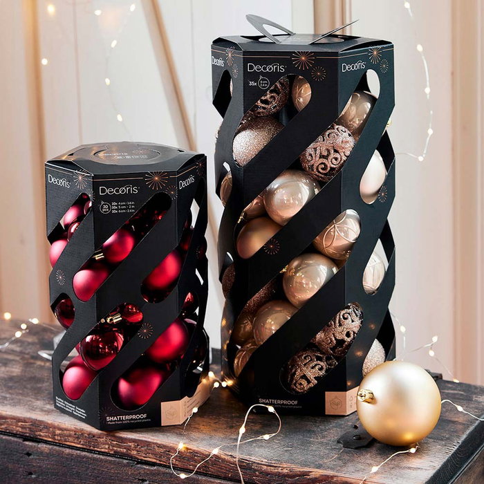 Decoris Lot de 35 boules de Noël dorées Ø6 cm avec textures variées Decoris Lot de 35 boules de Noël dorées Ø6 cm avec textures variées
