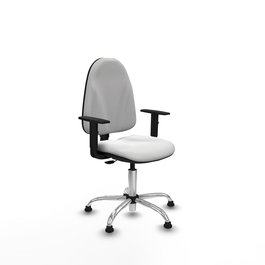 Chaise de bureau Algarra avec mécanisme Contact permanent de base, revêtement en tissu blanc. Équipée d'une base chromée, d'accoudoirs 1D et de butées