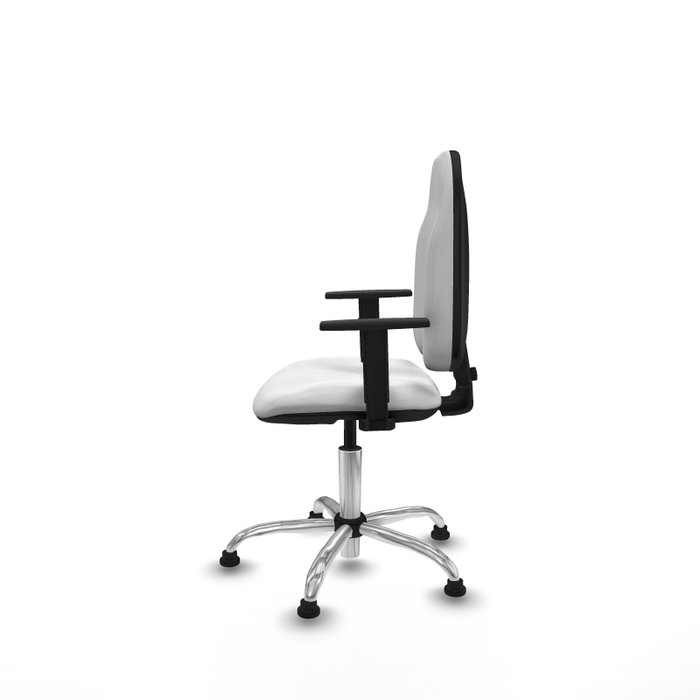 Chaise de bureau Algarra avec mécanisme Contact permanent de base, revêtement en tissu blanc. Équipée d'une base chromée, d'accoudoirs 1D et de butées
