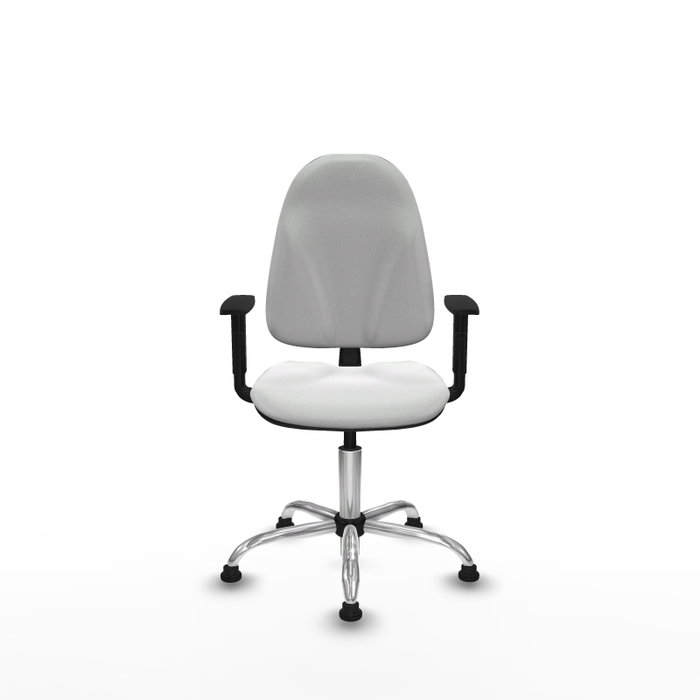 Chaise de bureau Algarra avec mécanisme Contact permanent de base, revêtement en tissu blanc. Équipée d'une base chromée, d'accoudoirs 1D et de butées