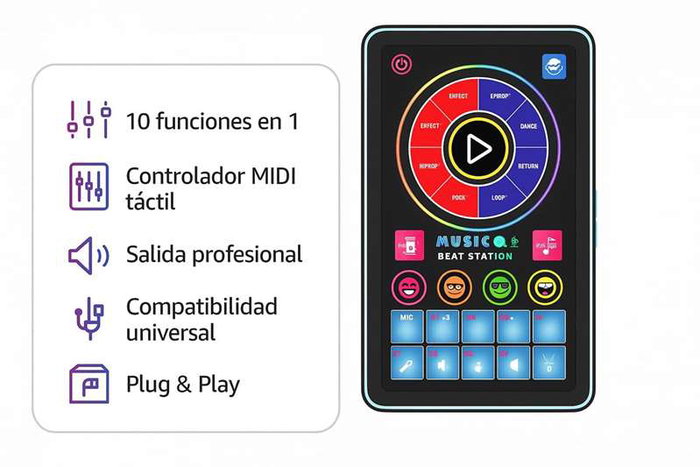 iDance Mini Table de Mixage Format Tablet avec Sons et Lumières, Fonctionne sur Piles AA, Dimensions 2.2x24.5x14 cm, Noir