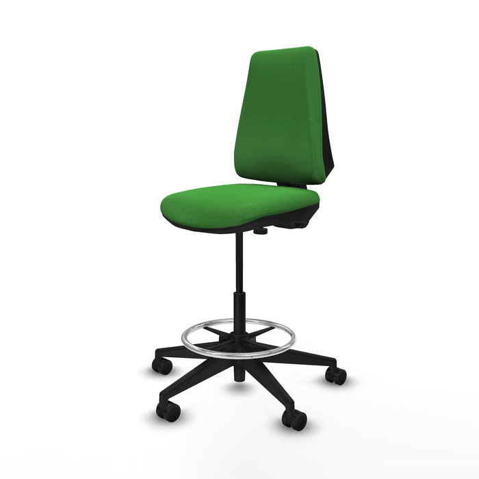 Tabouret Taburete Elche Contact permament de base Tissu Vert Base pyramidale noire Sans accoudoirs Sans appui-tête Roulettes 65mm nylon