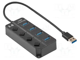 AKYGA Hub USB 3.0 avec interrupteur, 4 ports USB-A, noir