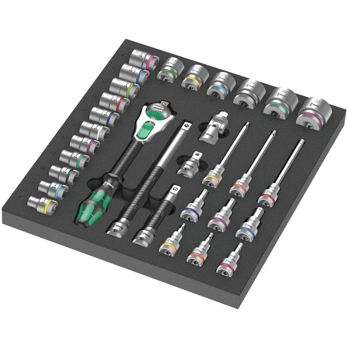 Wera 9722 C Zyklop Set 1 - Ensemble de cliquet et douilles avec insert en mousse Wera 9722 C Zyklop Set 1 - Ensemble de cliquet et douilles avec insert en mousse