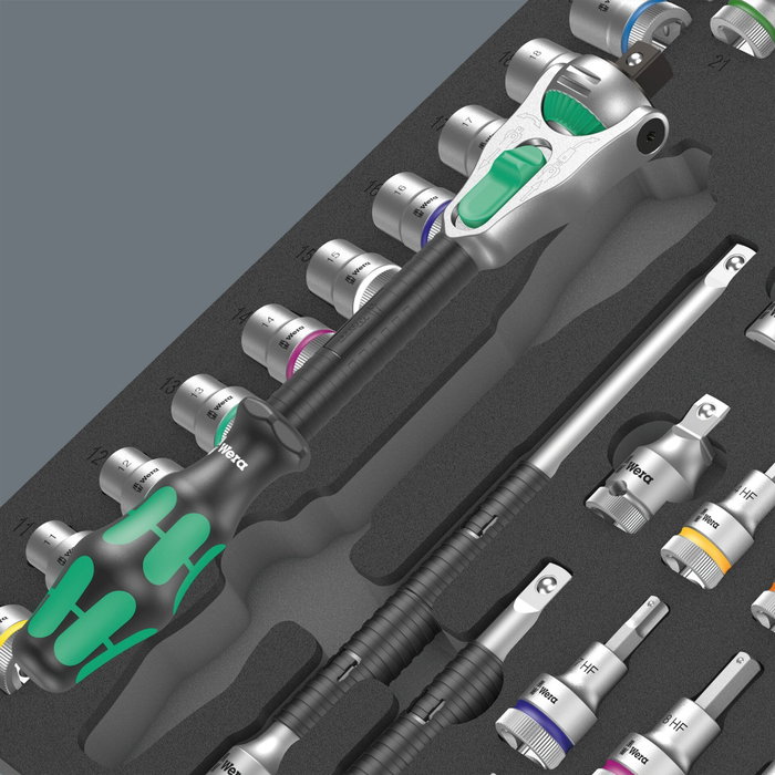 Wera 9722 C Zyklop Set 1 - Ensemble de cliquet et douilles avec insert en mousse Wera 9722 C Zyklop Set 1 - Ensemble de cliquet et douilles avec insert en mousse