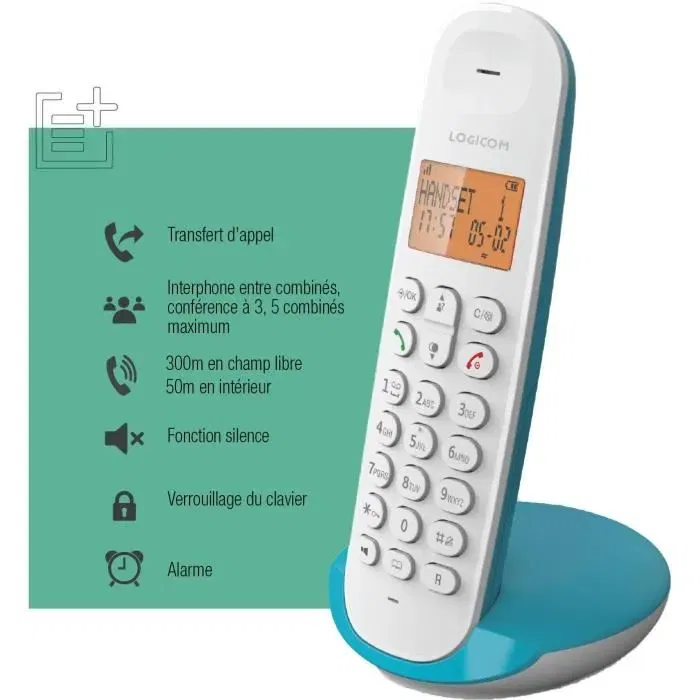 Logicom ILOA 150 SOLO - Téléphone fixe sans fil DECT - Turquoise - Sans répondeur Logicom ILOA 150 SOLO - Téléphone fixe sans fil DECT - Turquoise - Sans répondeur