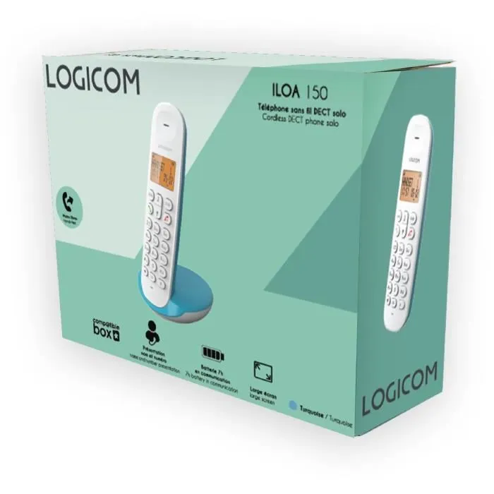 Logicom ILOA 150 SOLO - Téléphone fixe sans fil DECT - Turquoise - Sans répondeur Logicom ILOA 150 SOLO - Téléphone fixe sans fil DECT - Turquoise - Sans répondeur