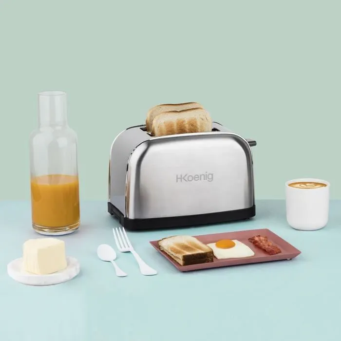 HKoeNIG TOS7 Grille-pain deux tranches, 850 W, 7 niveaux de brunissage, acier inoxydable, fonctions décongélation et réchauffage, avec plateau ramasse-miettes