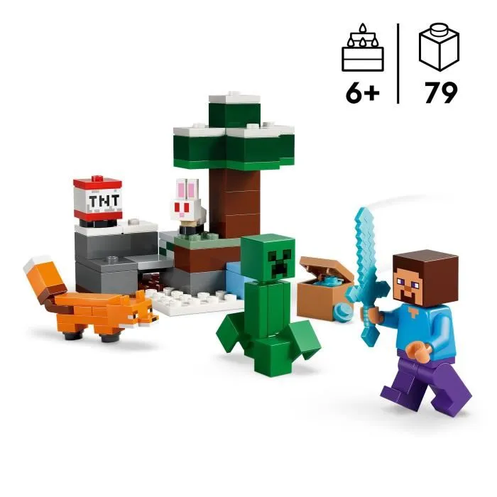 Lego Minecraft 21583 Les Aventures de Steve dans la Taiga - Jeu de Construction Créatif avec Figurine et Creeper