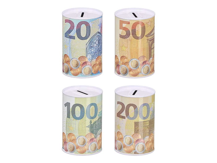 PINCELLO Assortiment de 4 petites boîtes en métal motif billet