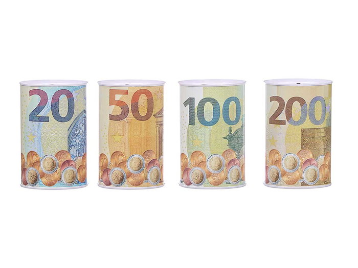 PINCELLO Assortiment de 4 petites boîtes en métal motif billet