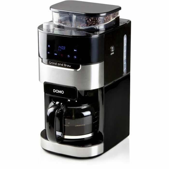 Domo DO721K Cafetière à filtre avec moulin intégré, Noir/acier Domo DO721K Cafetière à filtre avec moulin intégré, Noir/acier