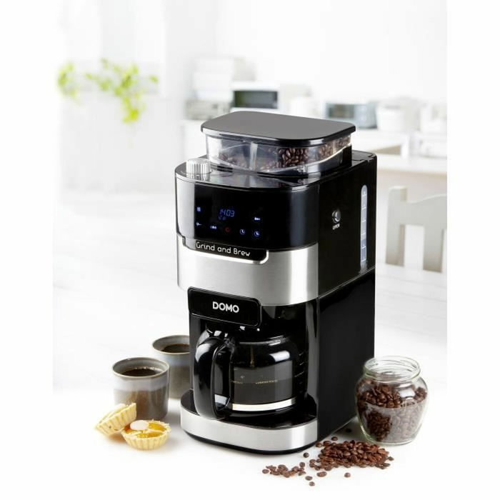 Domo DO721K Cafetière à filtre avec moulin intégré, Noir/acier Domo DO721K Cafetière à filtre avec moulin intégré, Noir/acier