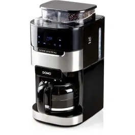 Domo DO721K Cafetière Filtre avec Moulin Intégré 900 W - 1.5 L (12 Tasses) - Écran LCD - 3 Intensités - Mouture Réglable - Carafe Verre - 200 g Réservoir à Grains