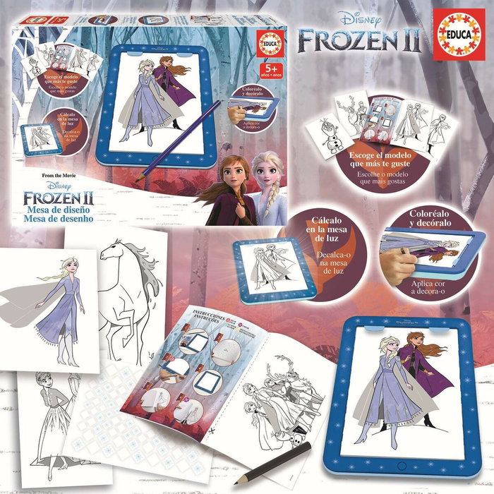 Educa Tablette de dessin Disney La Reine des Neiges lumineuse avec 25 modèles