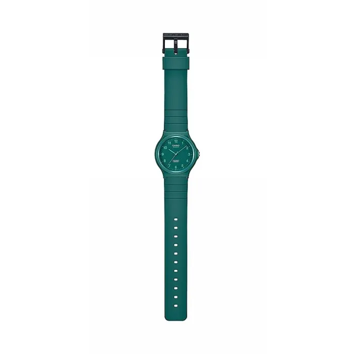 Casio MQ-24B Montre Mixte à Quartz Analogique, Boîtier et Bracelet en Résine Résistante, Cadran Vert, Étanchéité Norme ISO 22810