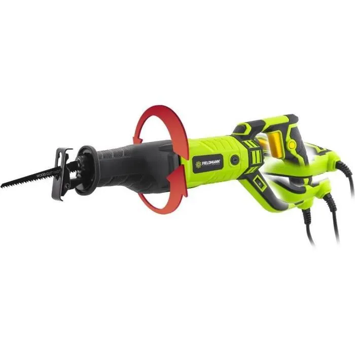 Fieldmann Scie Sabre FDPO 201050-E, 1050 W, Vitesse 1000-3000 min-1, Coupe Bois 115 mm et Métal 8 mm, avec Poignée Pivotante