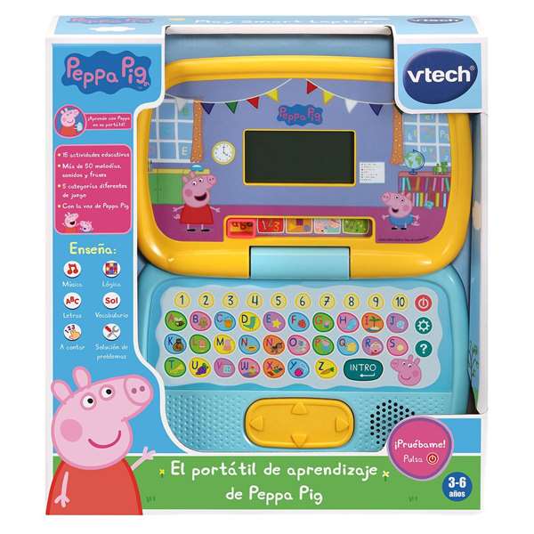 VTech Ordinateur d'apprentissage Peppa Pig avec 5 modes de jeu, nombreuses activités, 2 piles AA incluses, dimensions 5,6x23,7x15,8 cm, en espagnol VTech Ordinateur d'apprentissage Peppa Pig avec 5 modes de jeu, nombreuses activités, 2 piles AA incluses, dimensions 5,6x23,7x15,8 cm, en espagnol