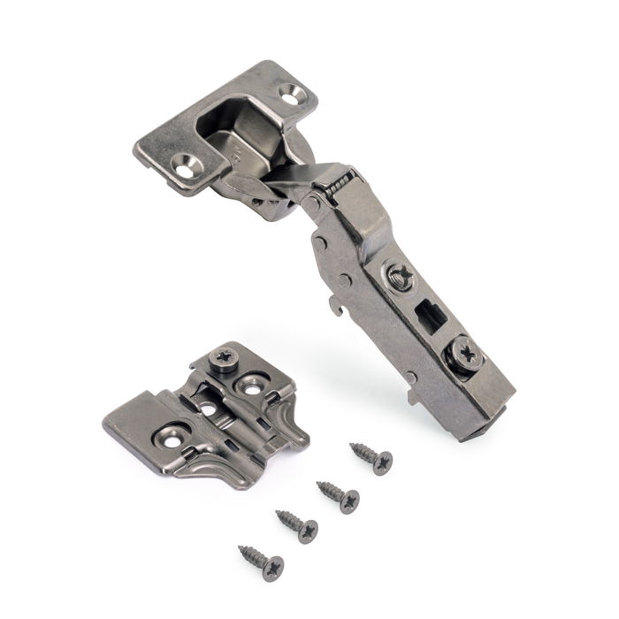 Emuca Lot de 20 charnières coudées X91 avec fermeture amortie et embases à visser, hauteur 0, acier, titane Emuca Lot de 20 charnières coudées X91 avec fermeture amortie et embases à visser, hauteur 0, acier, titane