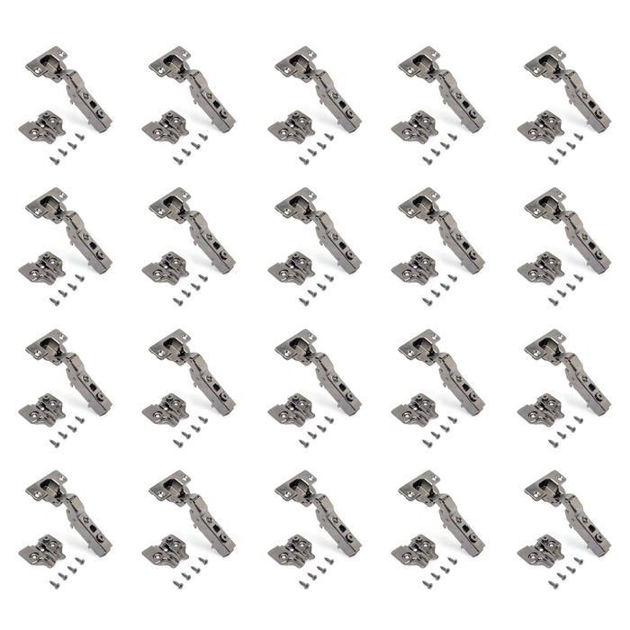 Emuca Lot de 20 charnières coudées X91 avec fermeture amortie et embases à visser, hauteur 0, acier, titane Emuca Lot de 20 charnières coudées X91 avec fermeture amortie et embases à visser, hauteur 0, acier, titane