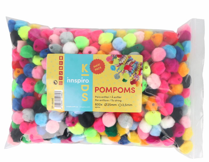 Innspiro MAXI PACK Pompons à enfiler couleurs assorties 25mm 600u.