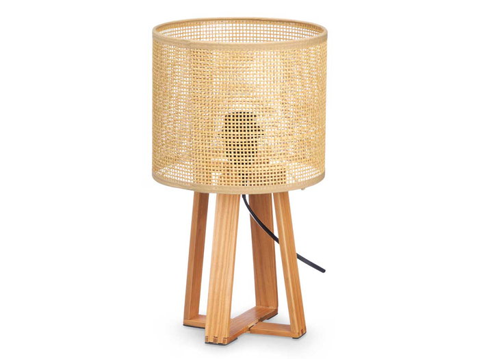 Giftdecor Lampe de Table Cylindre Abat-jour Naturel 36 cm, 20x27.5x20 cm, Marron, Bois/PVC/Papier, E27 (Set de 4)