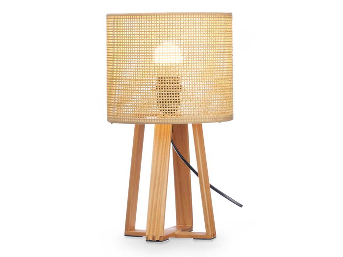 Giftdecor Lampe de Table Cylindre Abat-jour Naturel 36 cm, 20x27.5x20 cm, Marron, Bois/PVC/Papier, E27 (Set de 4)