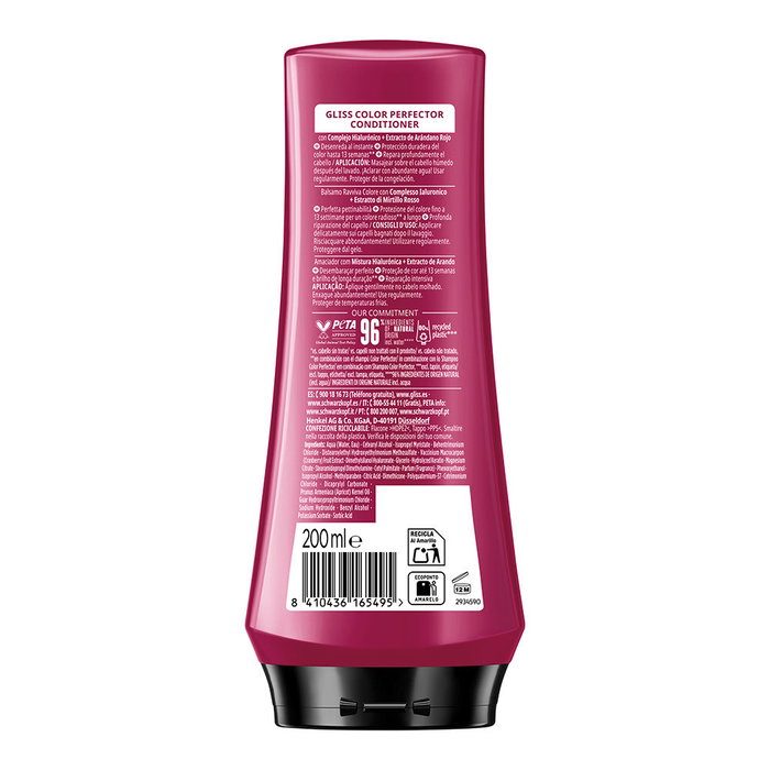 Schwarzkopf GLISS Après-shampooing Couleur Perfecteur pour Cheveux Colorés 200 ml avec Complexe Hyaluronique et Cranberry