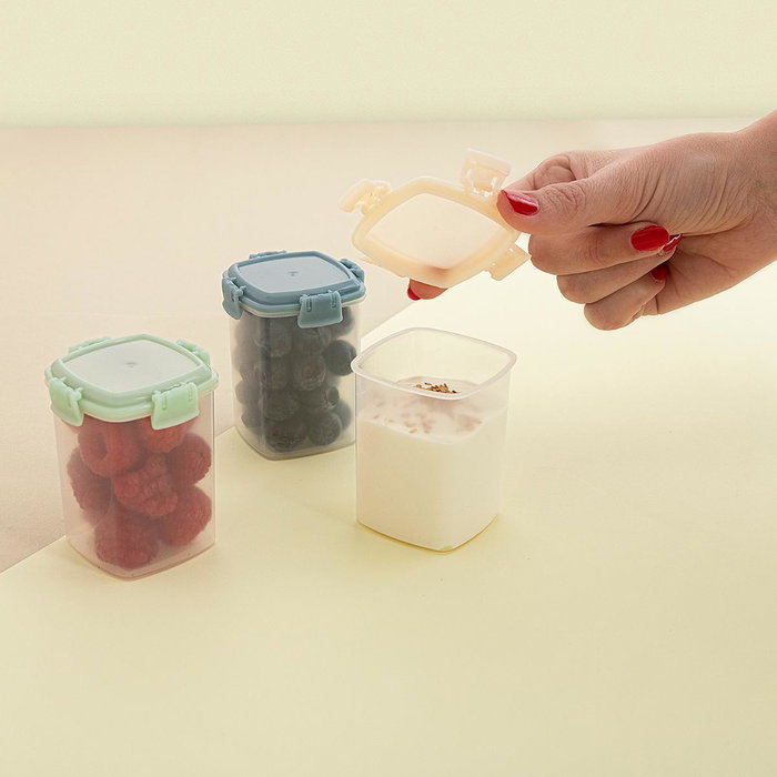 Quid Set 3 Récipients Hermétiques Plastique Minimal Beige 18x6x8 cm Aptes Micro-ondes et Réfrigérateur