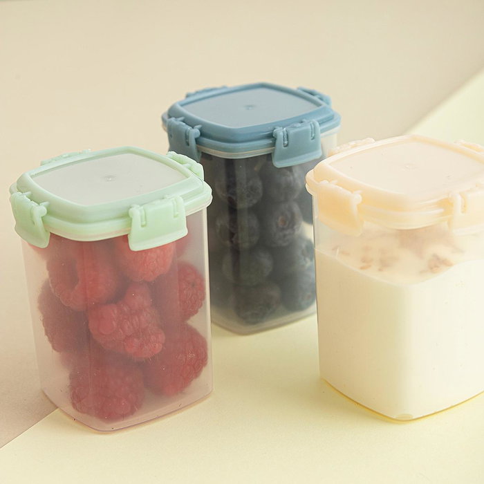 Quid Set 3 Récipients Hermétiques Plastique Minimal Beige 18x6x8 cm Aptes Micro-ondes et Réfrigérateur