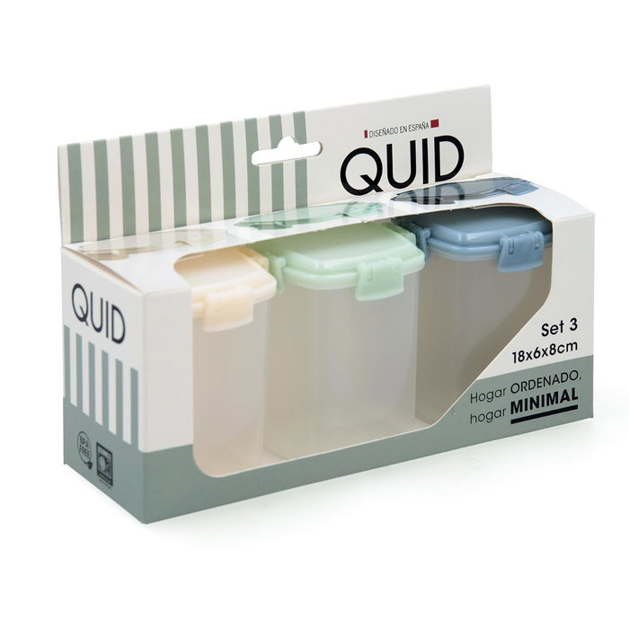 Quid Set 3 Récipients Hermétiques Plastique Minimal Beige 18x6x8 cm Aptes Micro-ondes et Réfrigérateur