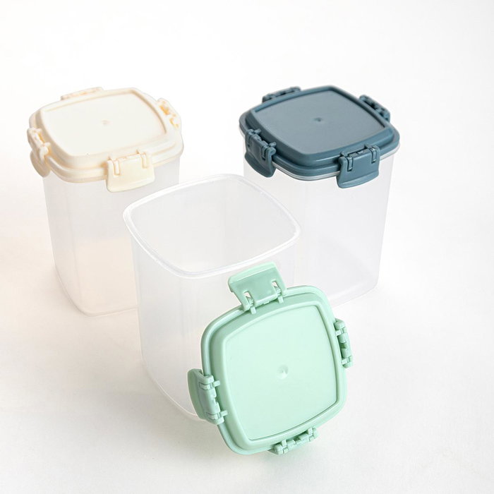 Quid Set 3 Récipients Hermétiques Plastique Minimal Beige 18x6x8 cm Aptes Micro-ondes et Réfrigérateur