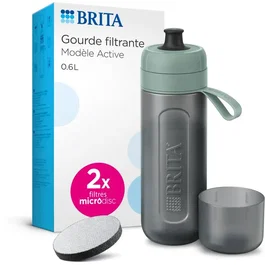Brita 1052248 - Gourde filtrante active 0,6 litre avec 2 microdiscs inclus - Réduit chlore et impuretés - Capacité 60L par filtre - Lavable au lave-vaisselle