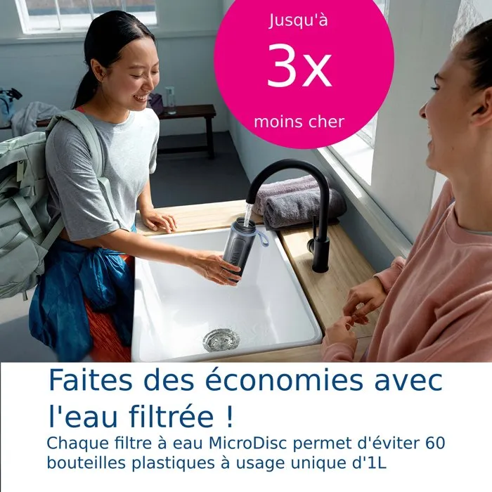 Brita 1052248 - Gourde filtrante active 0,6 litre avec 2 microdiscs inclus - Réduit chlore et impuretés - Capacité 60L par filtre - Lavable au lave-vaisselle