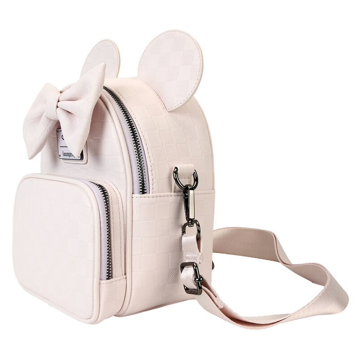 Loungefly Sac à dos bandoulière Disney Minnie Ear Evergreen 20 cm - Pliage vegan, bandoulière et bretelles ajustables/détachables, poche à fermeture éclair, détails bronze