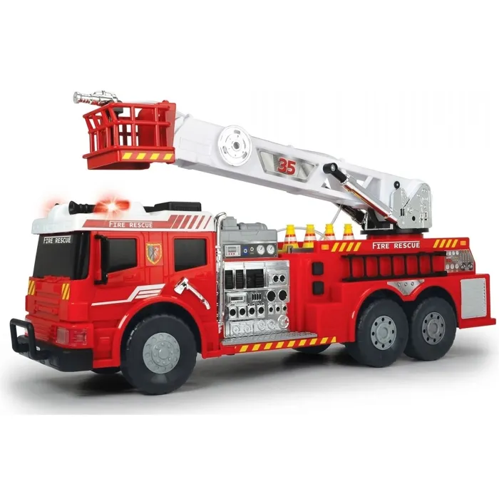 Dickie - Camion de pompiers télécommandé avec échelle extensible, sons, lumières et projection d'eau - Jouet pour enfants à partir de 3 ans