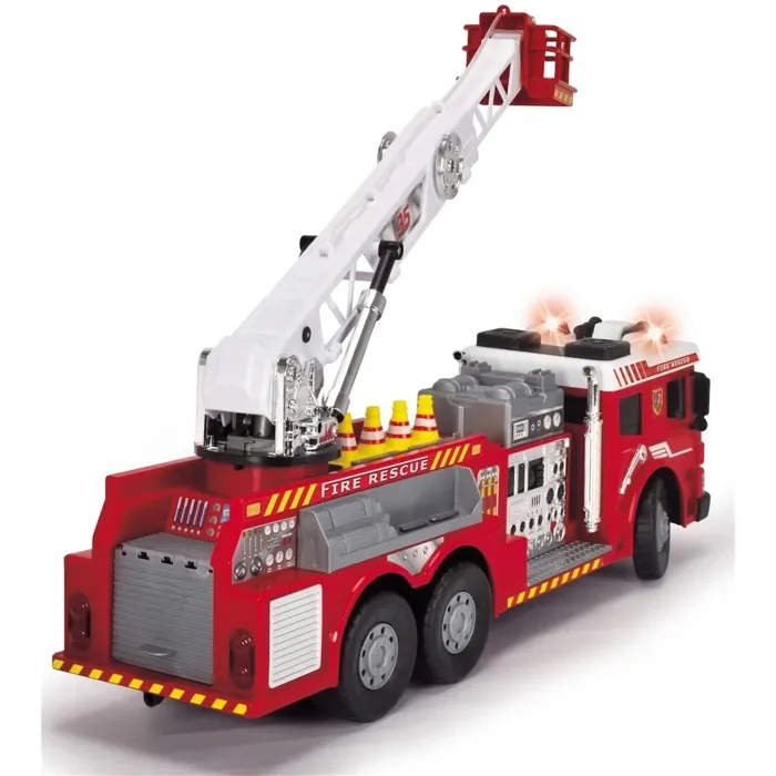 Dickie - Camion de pompiers télécommandé avec échelle extensible, sons, lumières et projection d'eau - Jouet pour enfants à partir de 3 ans