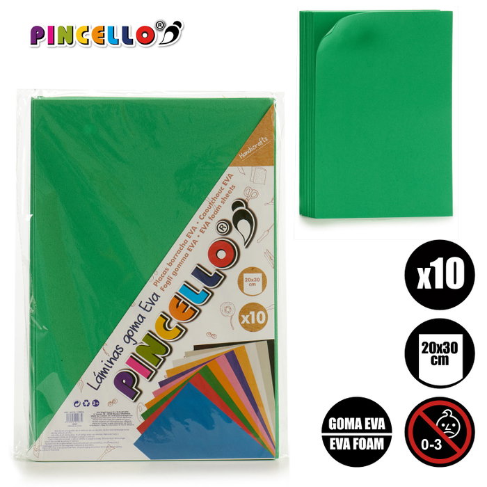 Pincello Lot de 10 Feuilles de Mousse EVA Olive 20x30 cm (Set de 24)