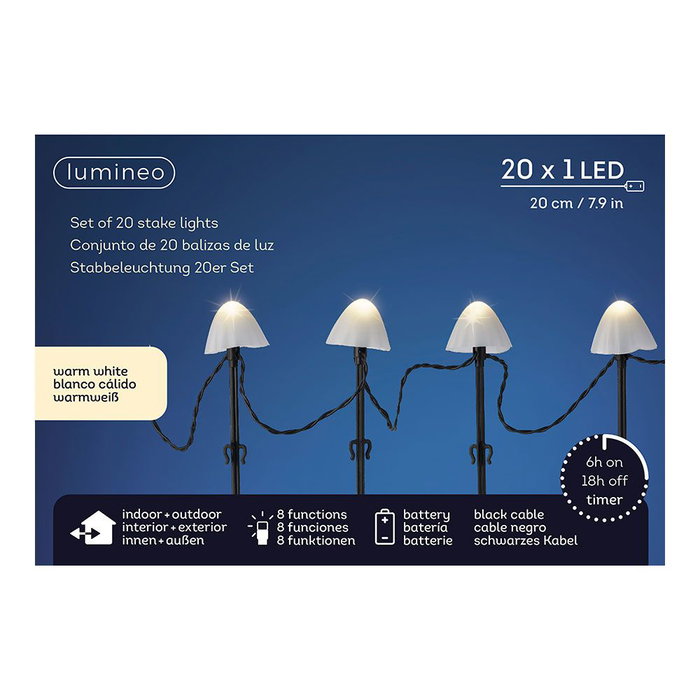 Lumineo Set de piquets LED de jardin Mini Champignon Blanc (20 Unités)身