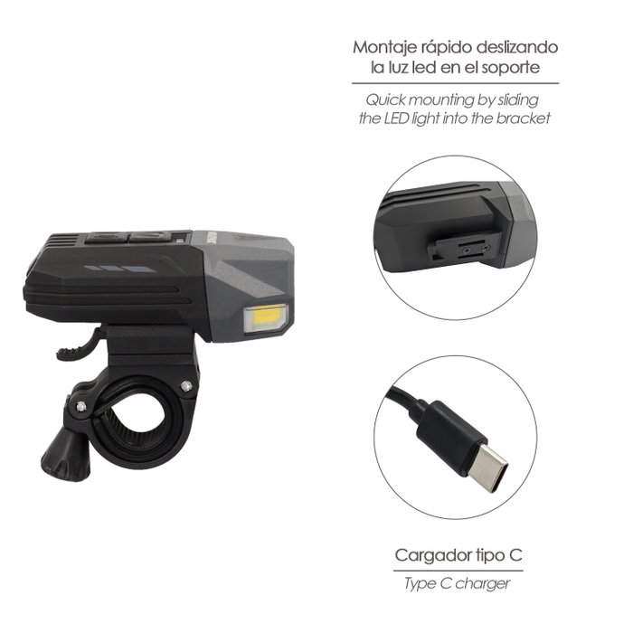 WOLFPACK LINEA PROFESIONAL Lampe LED Frontale 800 Lumens pour Vélo et Trottinette