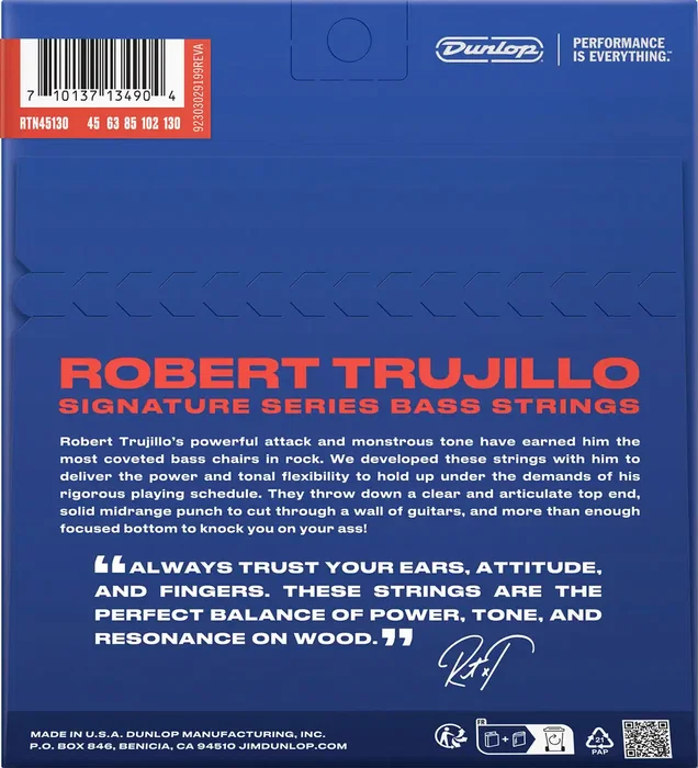 DunlopST Jeu de Cordes pour Basse Électrique Robert Trujillo Nickel 5 Cordes 45-130
