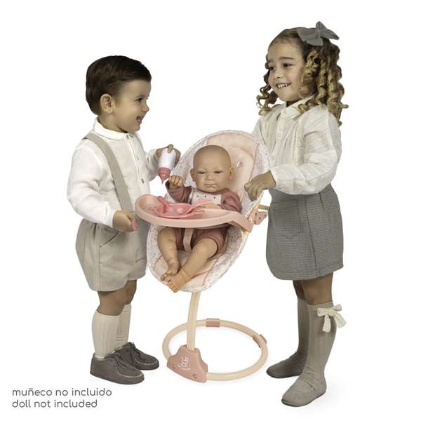 Decuevas Chaise bébé balançoire Tulipe 3-en-1 pour poupées jusqu'à 50 cm - Dimensions 30x31x60 cm, en métal, plastique et polyester